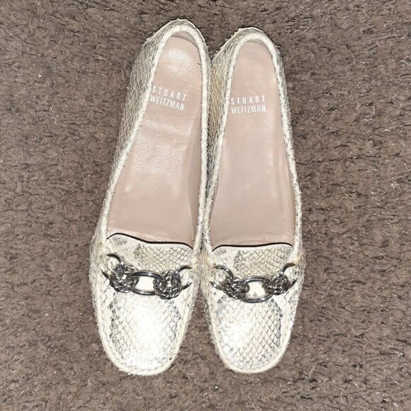 STUART WEITZMAN-Beige/Silver Snakeskin Leather Driving Loafers-Sz 6.5M-Excellent - Picture 6 of 7